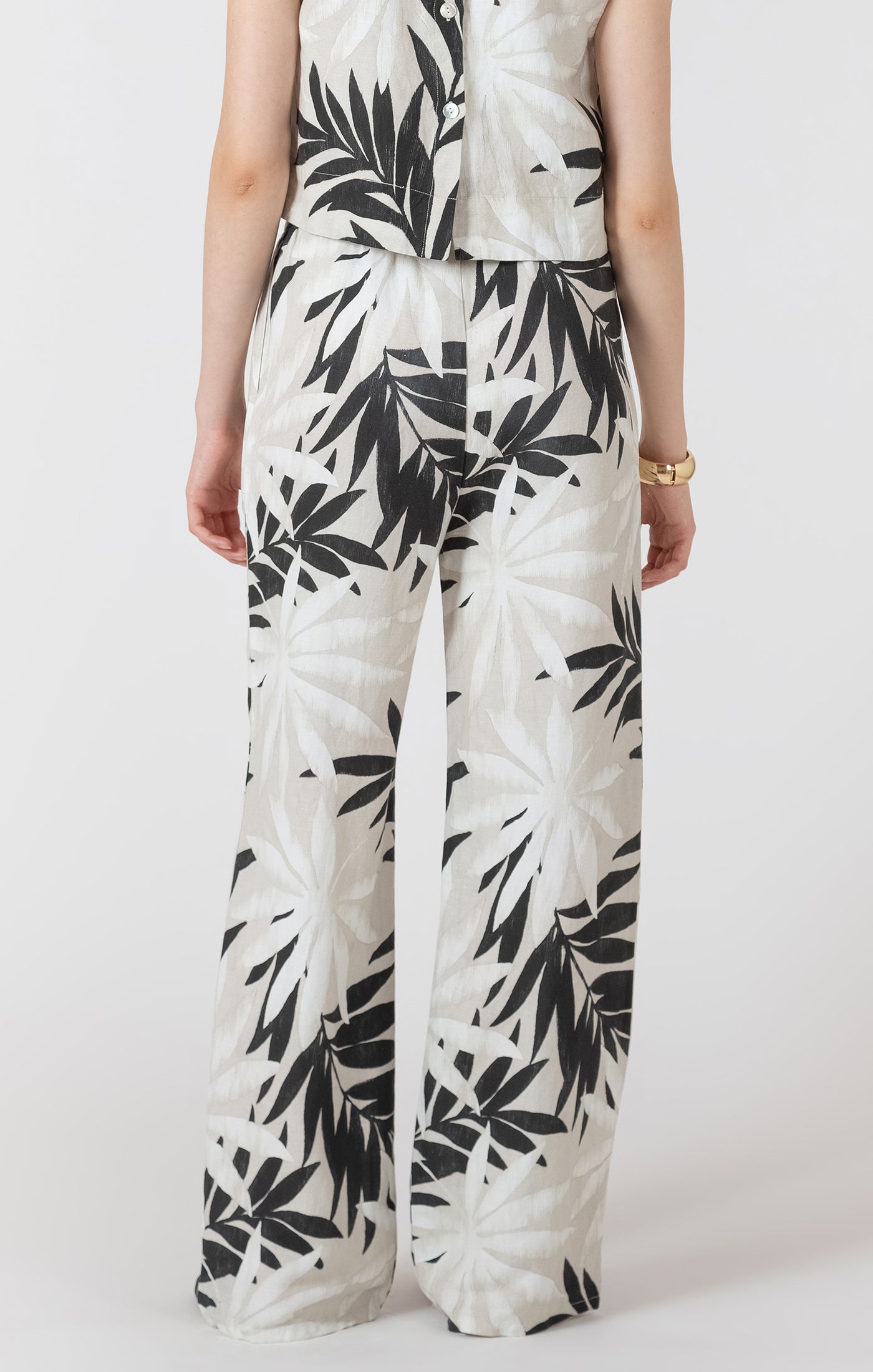 Black Tape Wide Leg Drawstring Trouser - Abstract Leaf