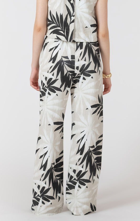 Black Tape Wide Leg Drawstring Trouser - Abstract Leaf