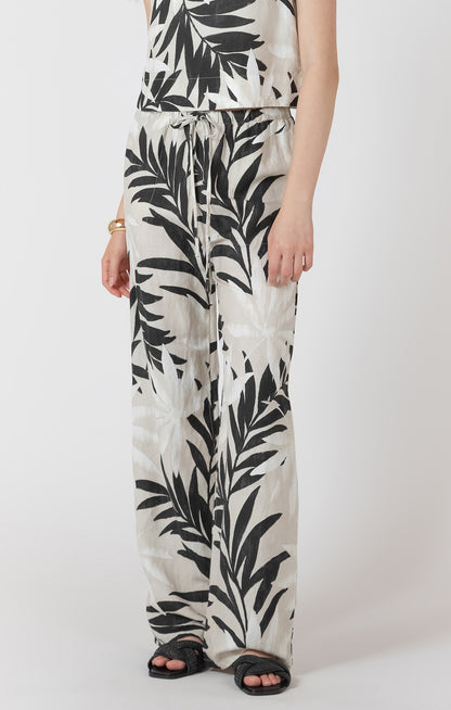 Black Tape Wide Leg Drawstring Trouser - Abstract Leaf