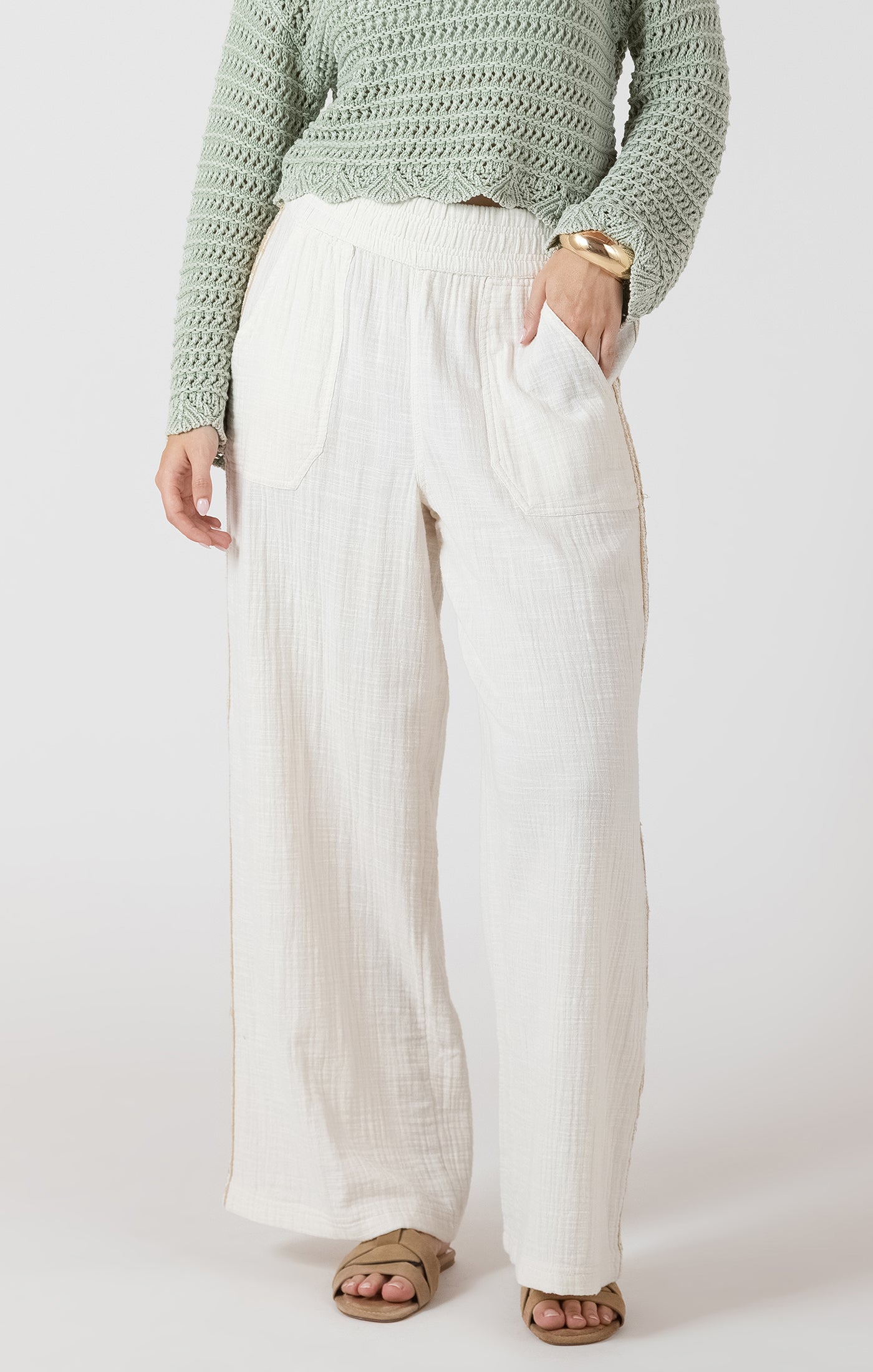 Dex Crochet Trim Wide Leg Pant - Ecru