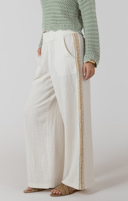 Dex Crochet Trim Wide Leg Pant - Ecru