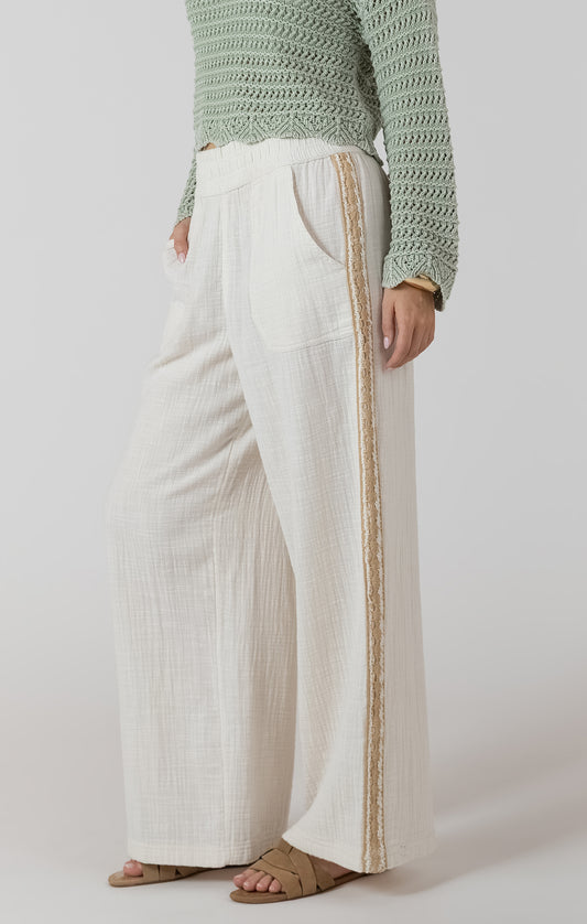 Dex Crochet Trim Wide Leg Pant - Ecru