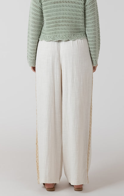 Dex Crochet Trim Wide Leg Pant - Ecru