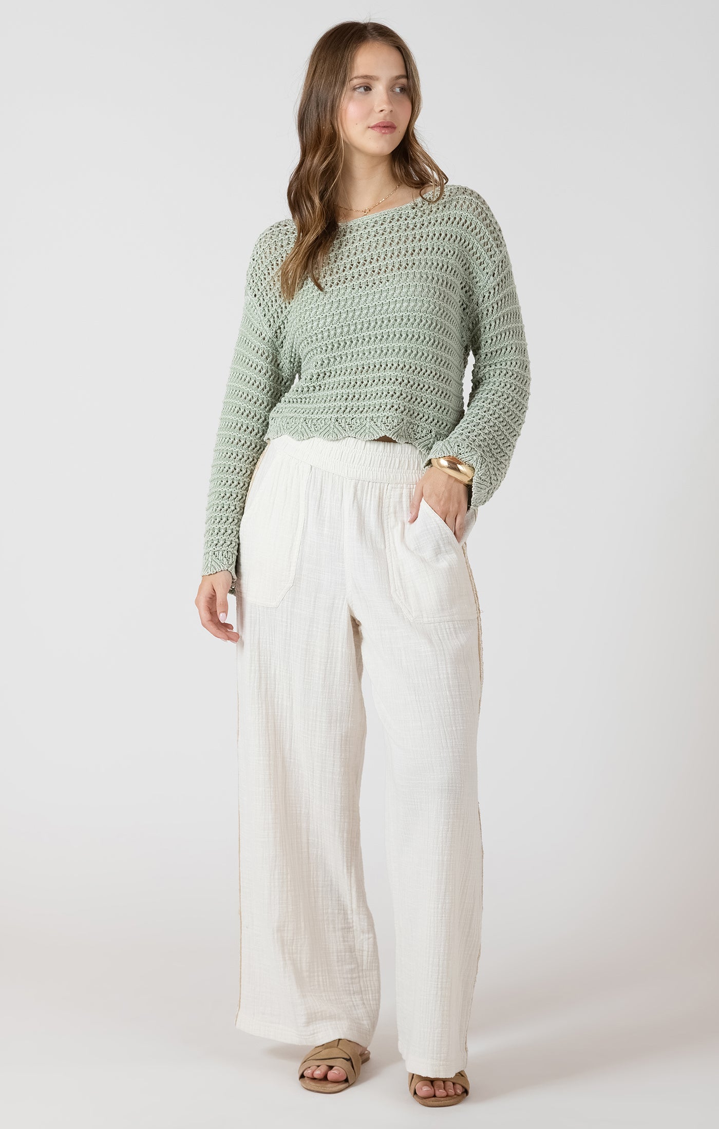 Dex Crochet Trim Wide Leg Pant - Ecru
