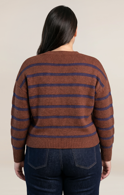 Dex Plus Stripe Crewneck Sweater - Rustic Brown & Blue