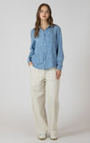 Dex Embroidered Button Front Shirt - Blue & White Floral