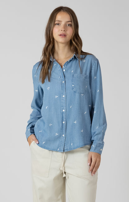 Dex Embroidered Button Front Shirt - Blue & White Floral