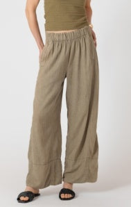 Dex Wide Leg Linen Pant - Faded Olive