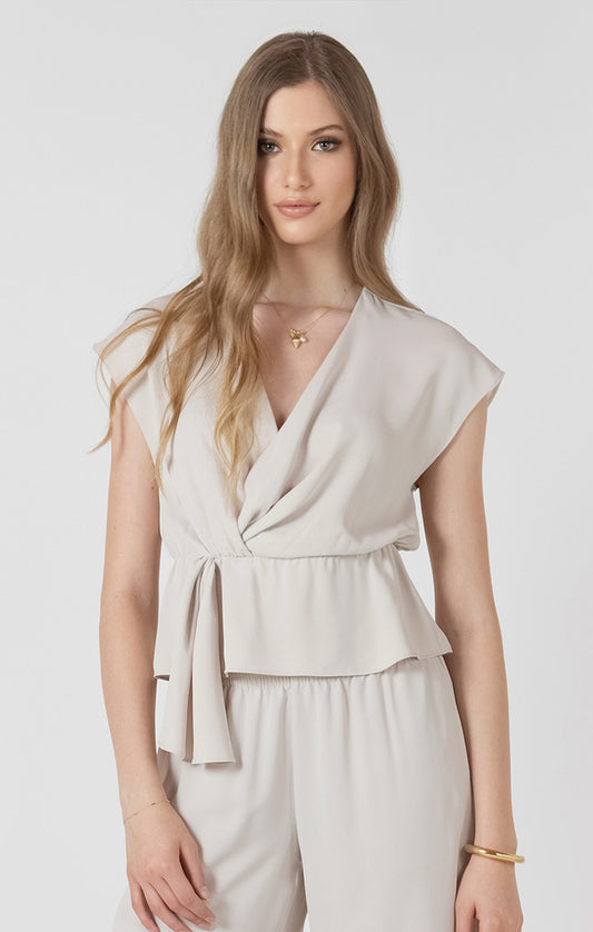 Dex Drapey Wrap Top - Matte Pearl