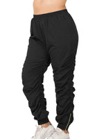 Plus Elastic Waist Ruched Pants With Pockets & Side - Black