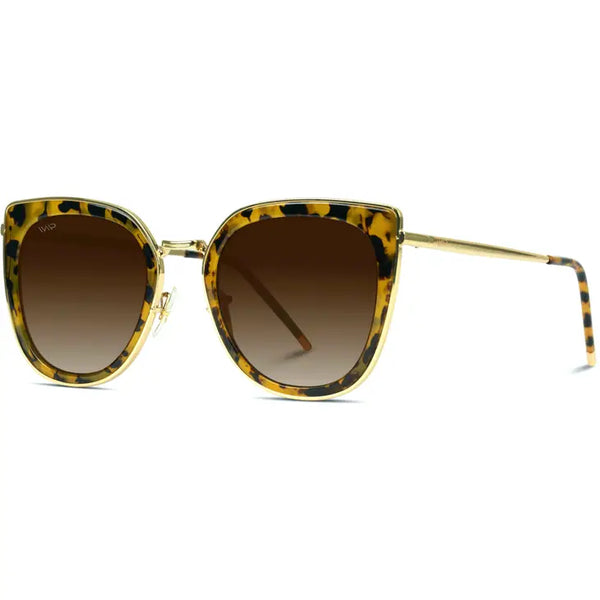 WMP Shay Oversized Metal Frame Revo Cat Eye Sunglasses - Blaze Brown Tortoise