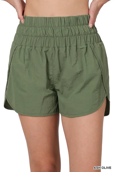 Track Shorts With Lining & Mesh Back Pockets - Ash Olive