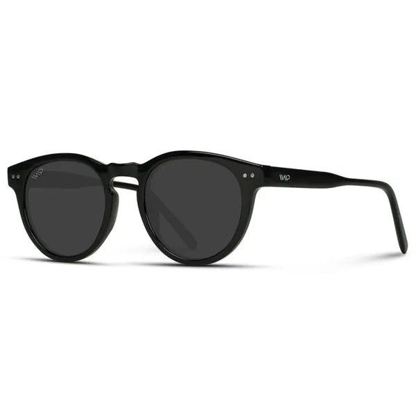 WMP Tate Classic Round Retro Acetate Polarized Sunglasses - Black