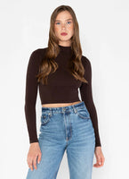 Cest Moi Bamboo L/S Crop Mock Neck Top - Brown