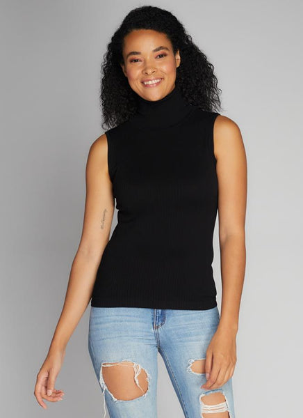 Cest Moi Seamless Rib Sleeveless Top - Black