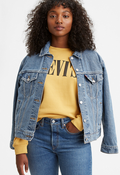 Levi's ex boyfriend sales trucker jacket indigo