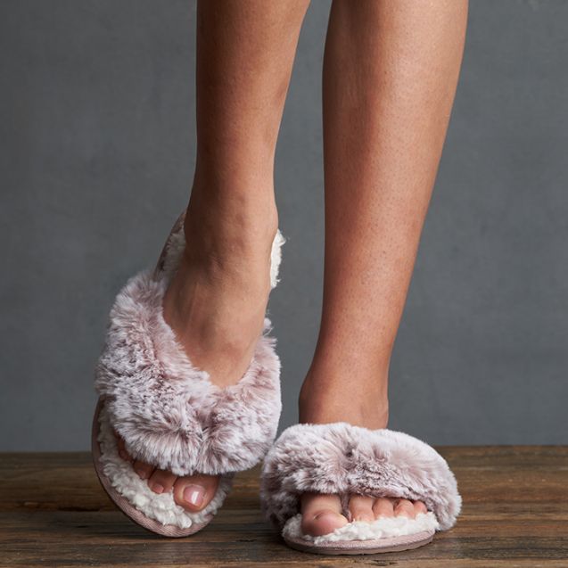Lemon Two Tone Fur Berber Slide Slipper - Lilac