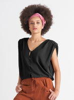 Dex Gathered Pleat Shoulder Pad Sweater - Black
