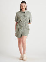 Black Tape Tencel Utility Romper - Sage