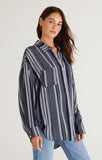 Z Supply Lalo Striped Button Up Top - Midnight Blue