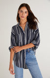 Z Supply Lalo Striped Button Up Top - Midnight Blue